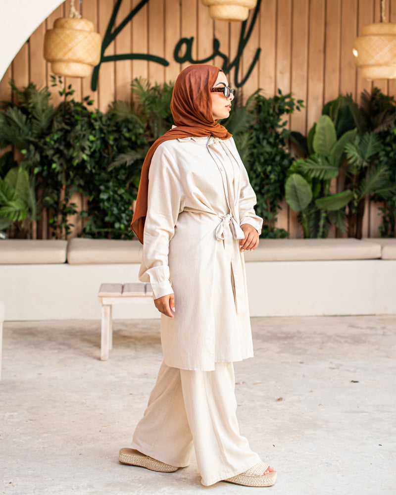 Asymmetric Linen Blouse-Beige