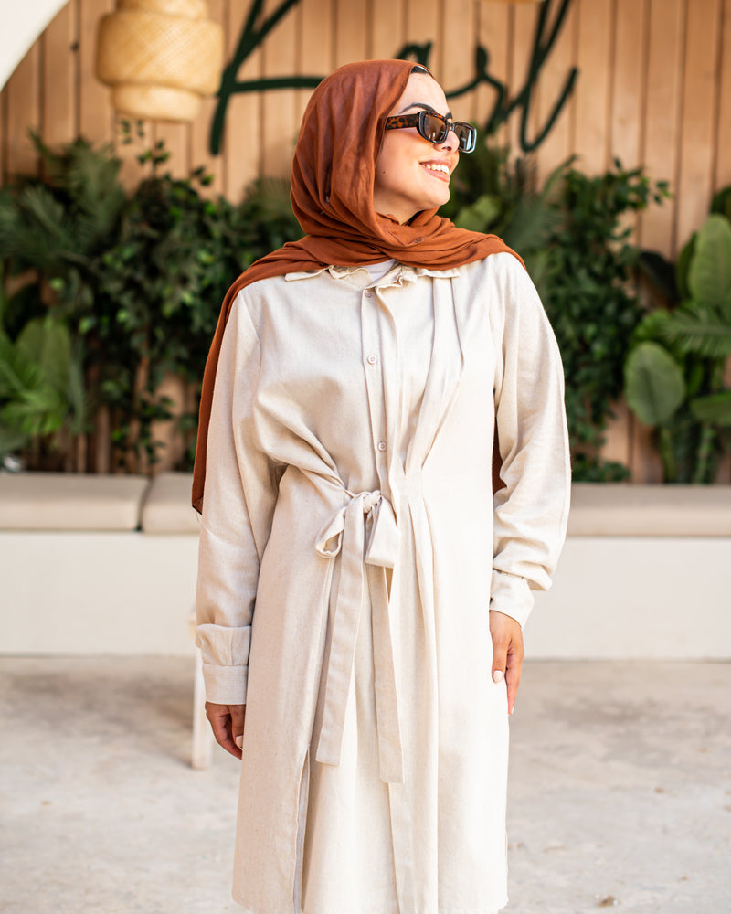Asymmetric Linen Blouse-Beige