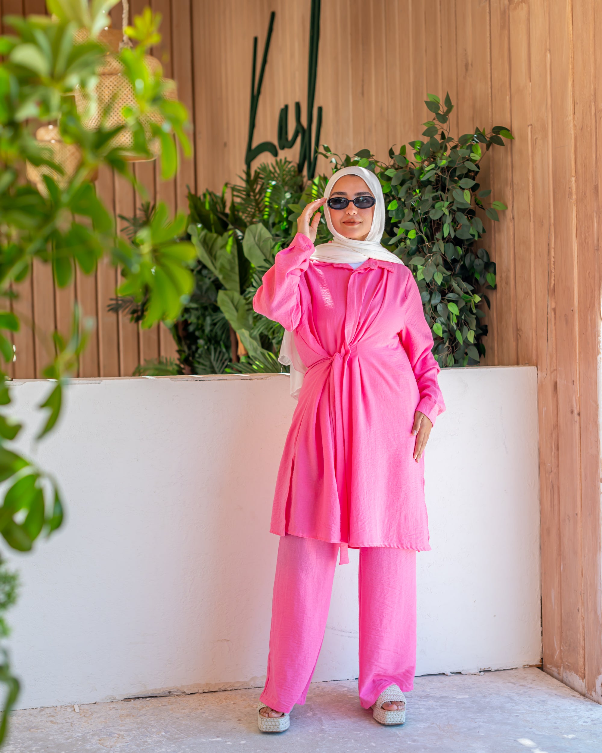 Asymmetric Linen Blouse-Pink