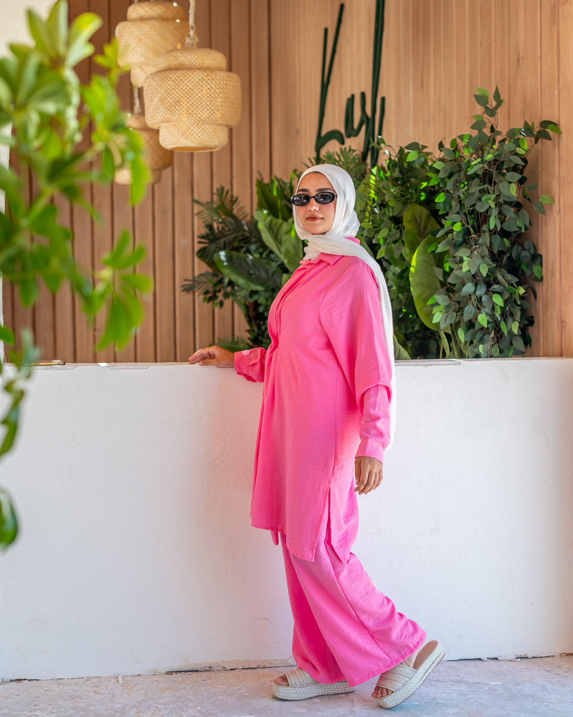 Asymmetric Linen Blouse-Pink