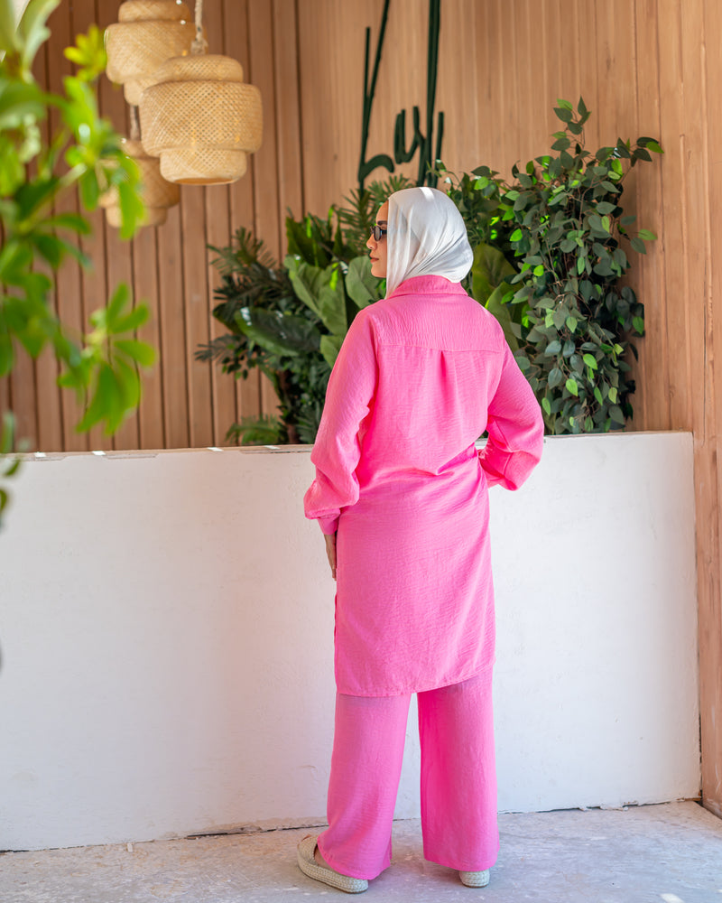 Asymmetric Linen Blouse-Pink