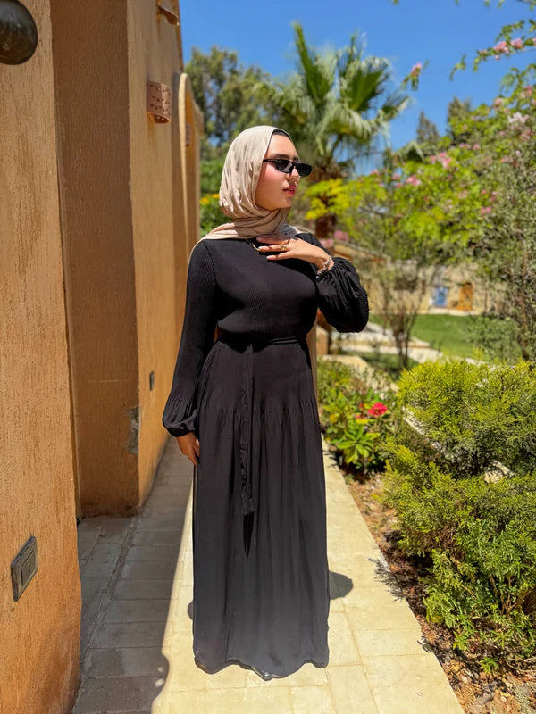 Chiffon Accordion Dress - Black