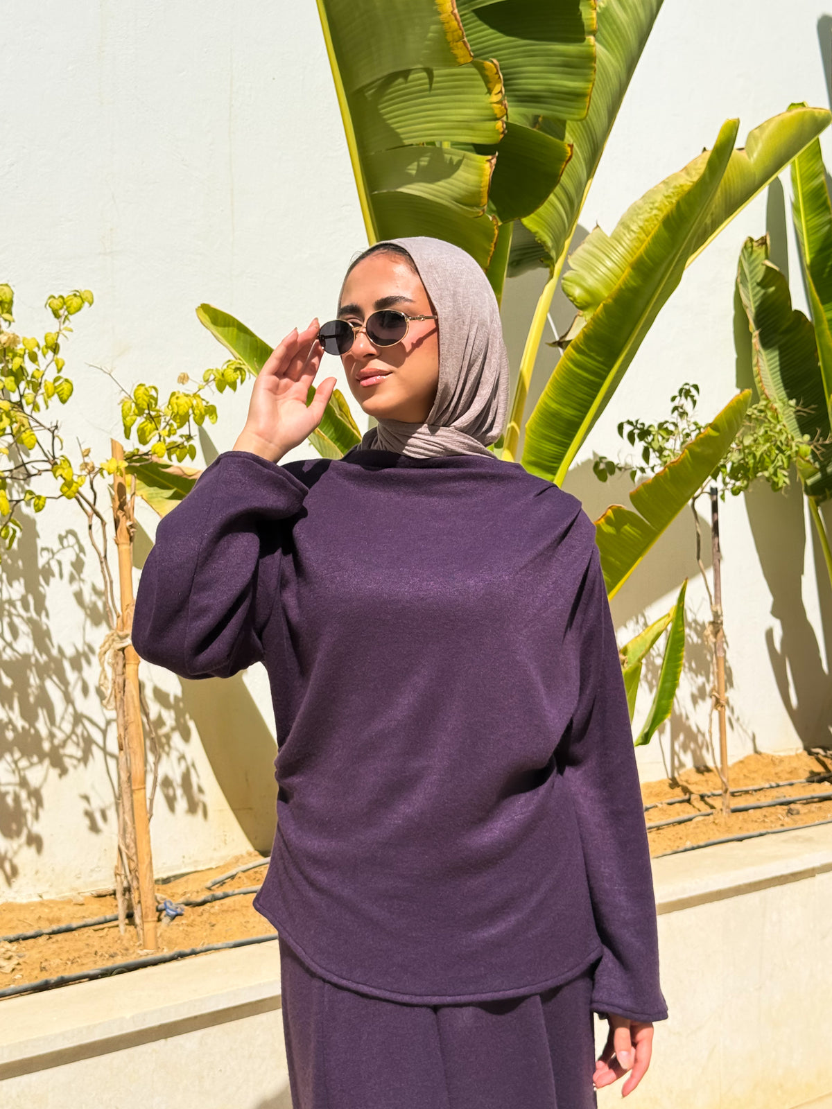 Knitted Asymmetric blouse- Purple