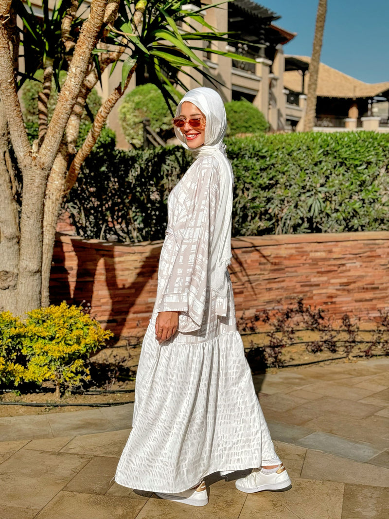 Boho Flowy Ruffled Dress-Beige
