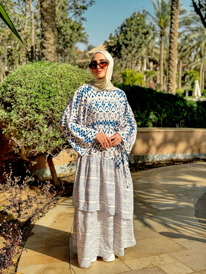Boho Flowy Ruffled Dress-Blue Hijab Boutique Boho Flowy Ruffled Dress-Blue Hijab Boutique
