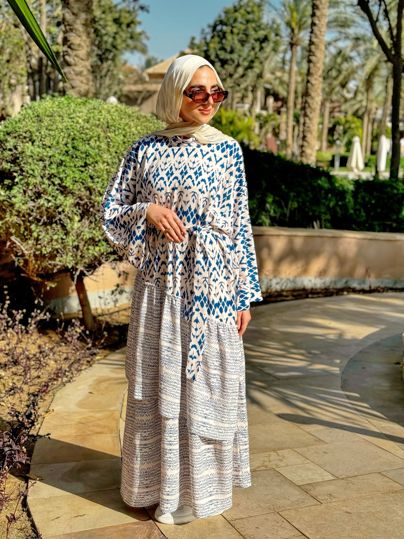 bohemian dress hijab Lindreshi Fall Dresses for Women Homecoming Dresses Women's Bohemian Printed Muslim Dress Casual Elegant Gown Holiday Party Ruffle Gown