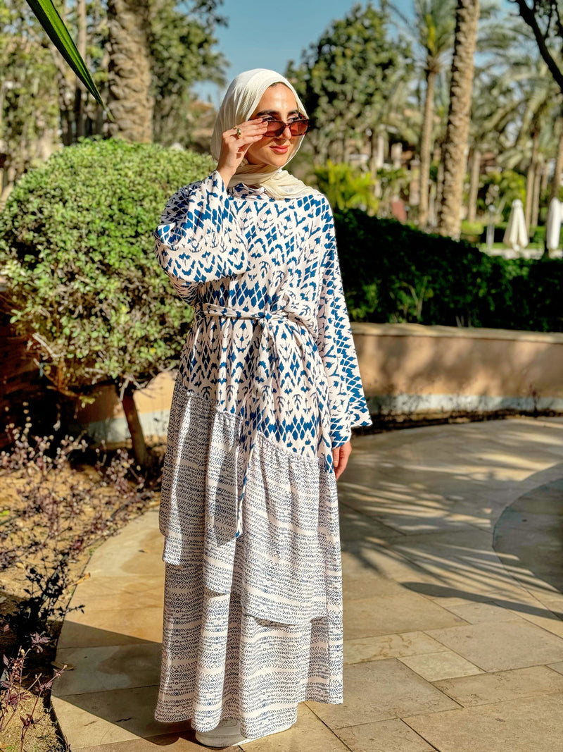 Boho Flowy Ruffled Dress-Blue