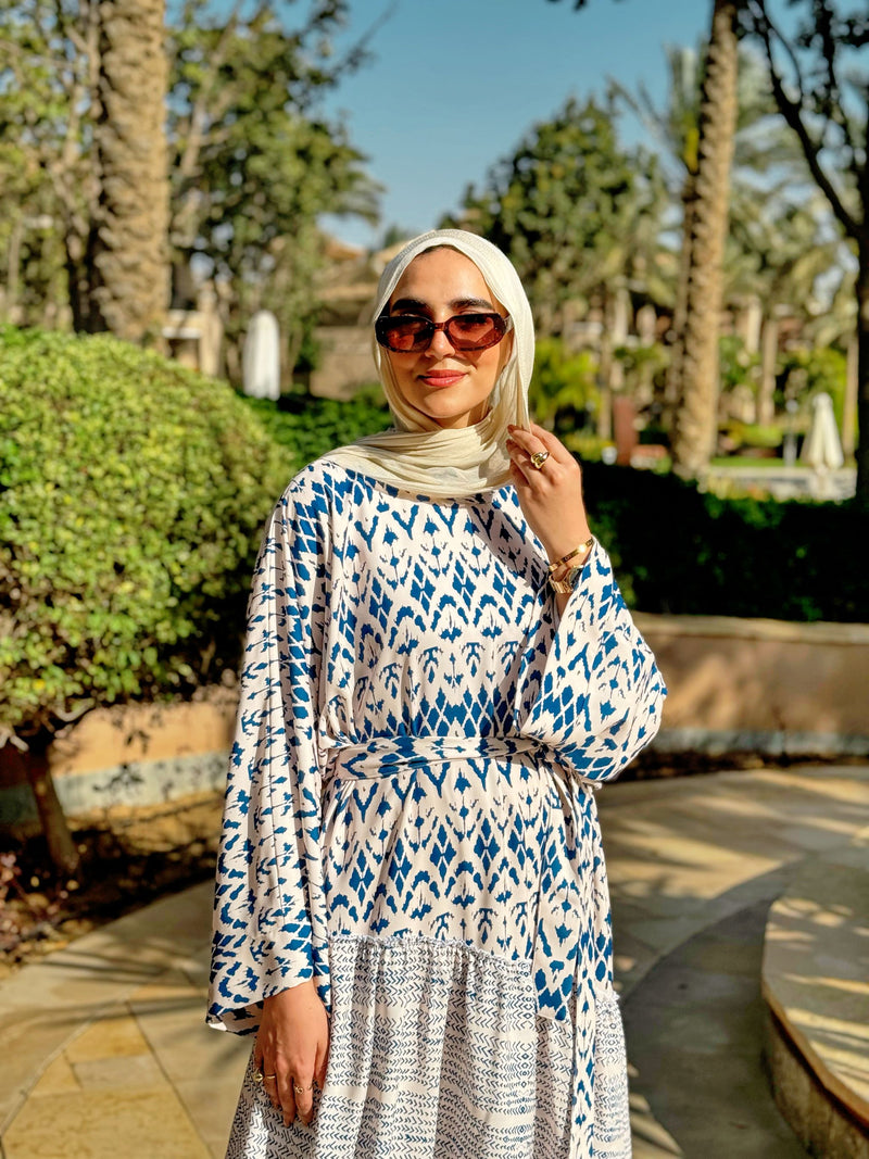 Boho Flowy Ruffled Dress-Blue