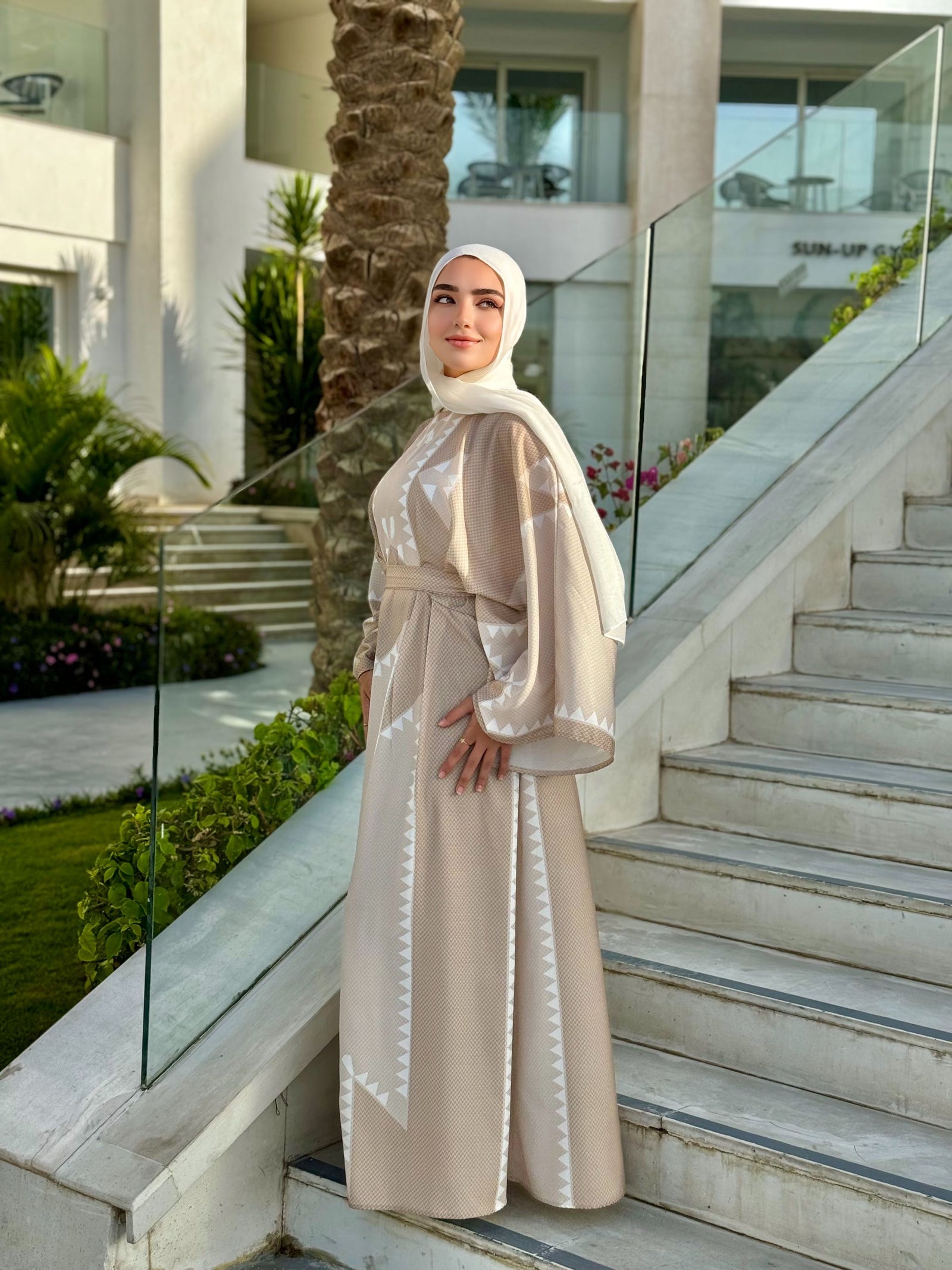 Boho Printed Linen Dress-Beige – Hijab Boutique