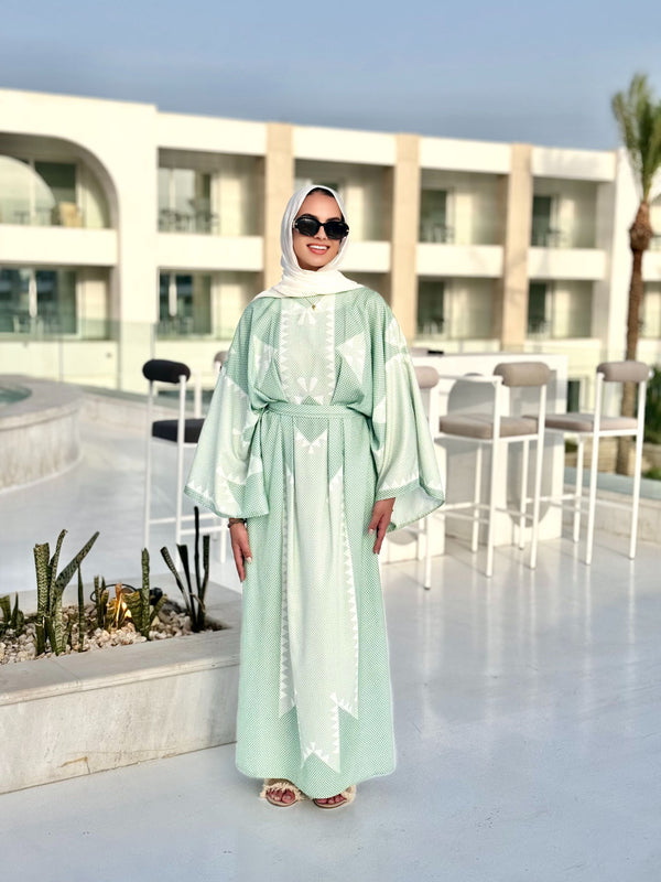 Boho Printed Linen Dress-Mint