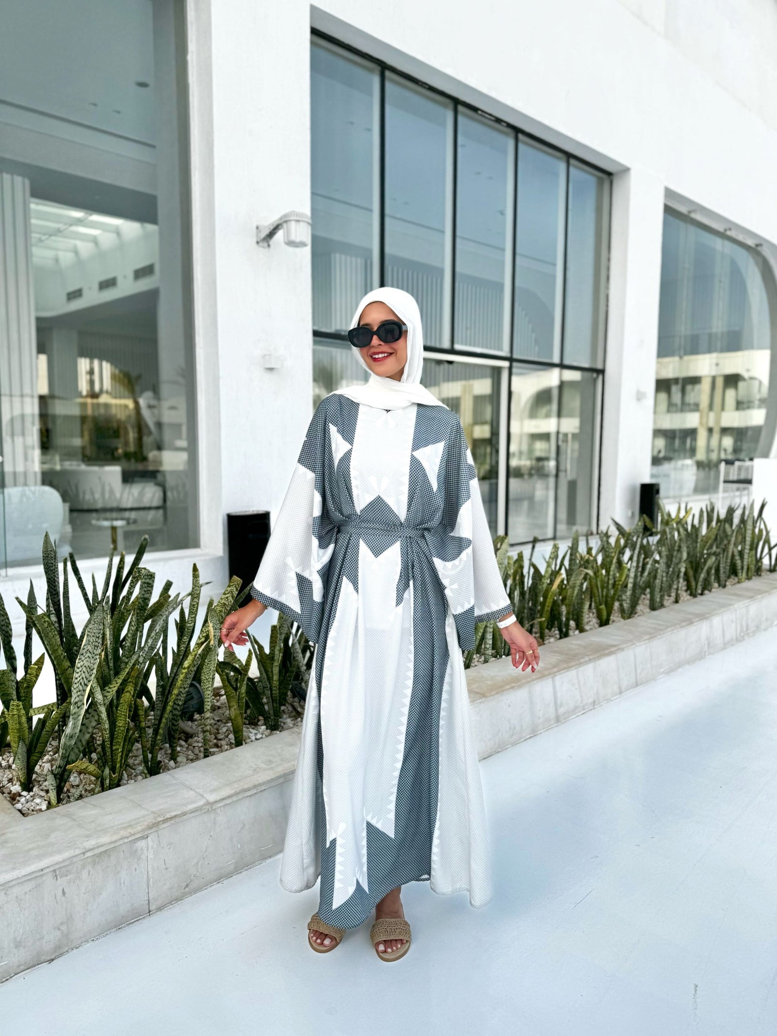 Boho Printed Linen Dress-Teal  Hijab Boutique