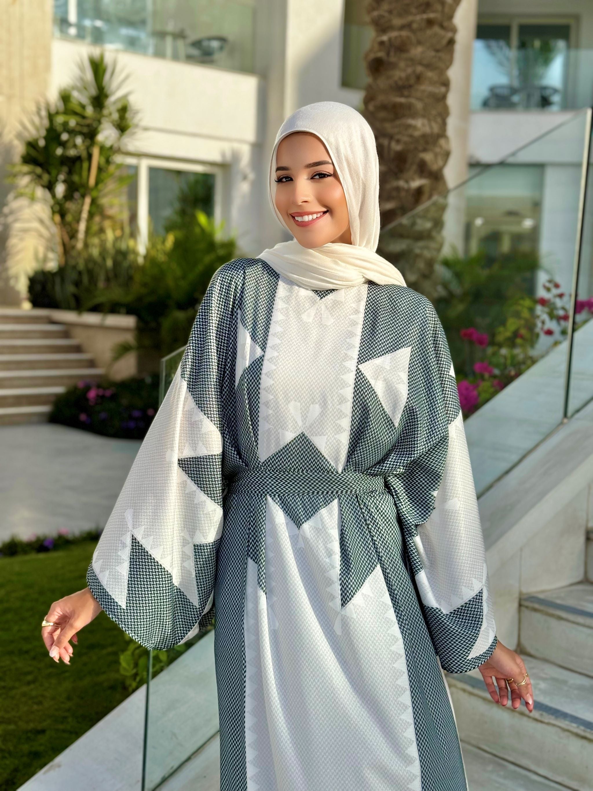 Boho Printed Linen Dress-Teal
