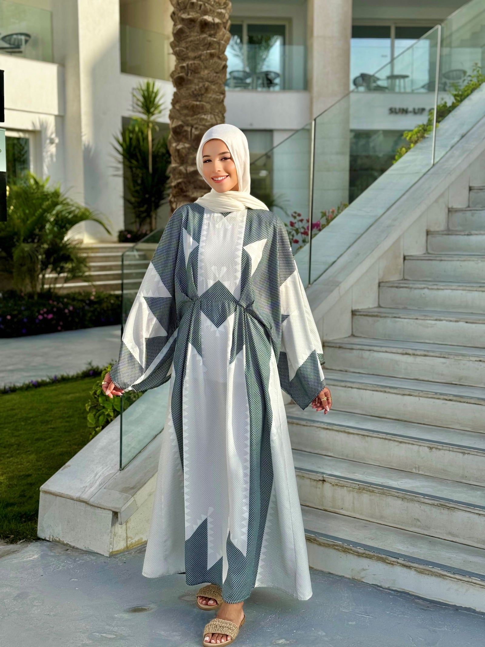 Boho Printed Linen Dress-Teal – Hijab Boutique