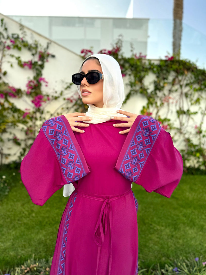 Borderd Side Slit Dress-Magenta – Hijab Boutique Borderd Side Slit Dress-Magenta – Hijab Boutique