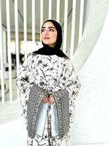 Bordered Flag Sleeves Dress-Beige