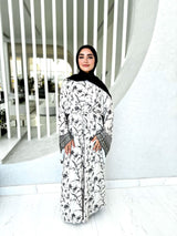 Bordered Flag Sleeves Dress-Beige