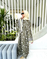Bordered Flag Sleeves Dress-Olive