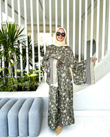 Bordered Flag Sleeves Dress-Olive