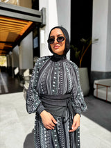 Chiffon Dress With Denim Belt - Black