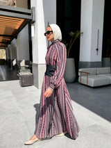 Chiffon Dress With Denim Belt - Maroon