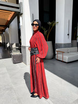 Chiffon Dress With Denim Belt - Orange