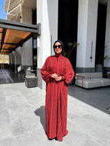 Chiffon Dress With Denim Belt - Orange