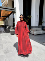 Chiffon Dress With Denim Belt - Orange