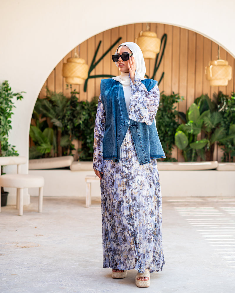 Chiffon Dress With Denim Vest - Multicolored Hijab Boutique Chiffon Dress With Denim Vest - Multicolored Hijab Boutique