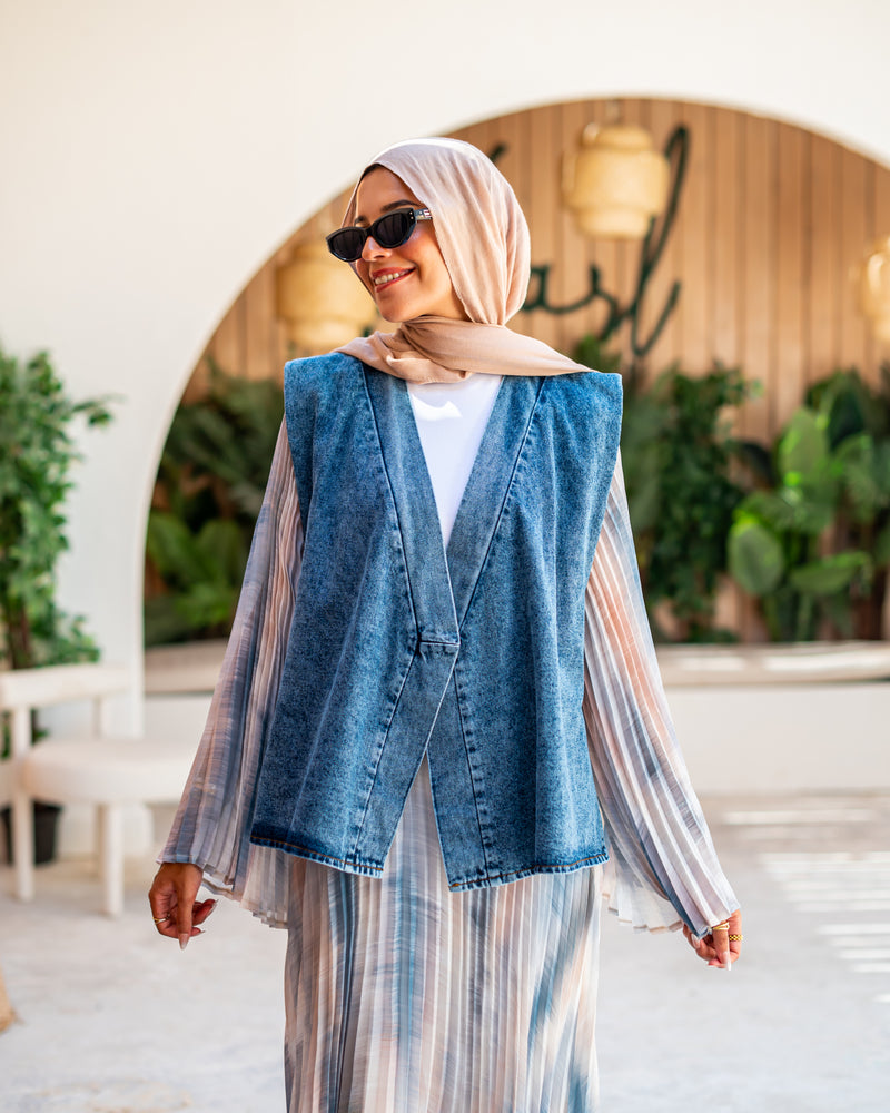 denim chiffon dress Women's Layers Denim Maxi Dress with Tiered Silhouette Wash Lab washlabshop