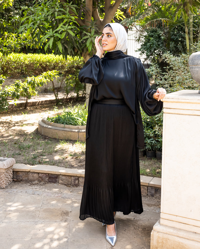 Chiffon Set With Scarf - Black ( Available at stores only )