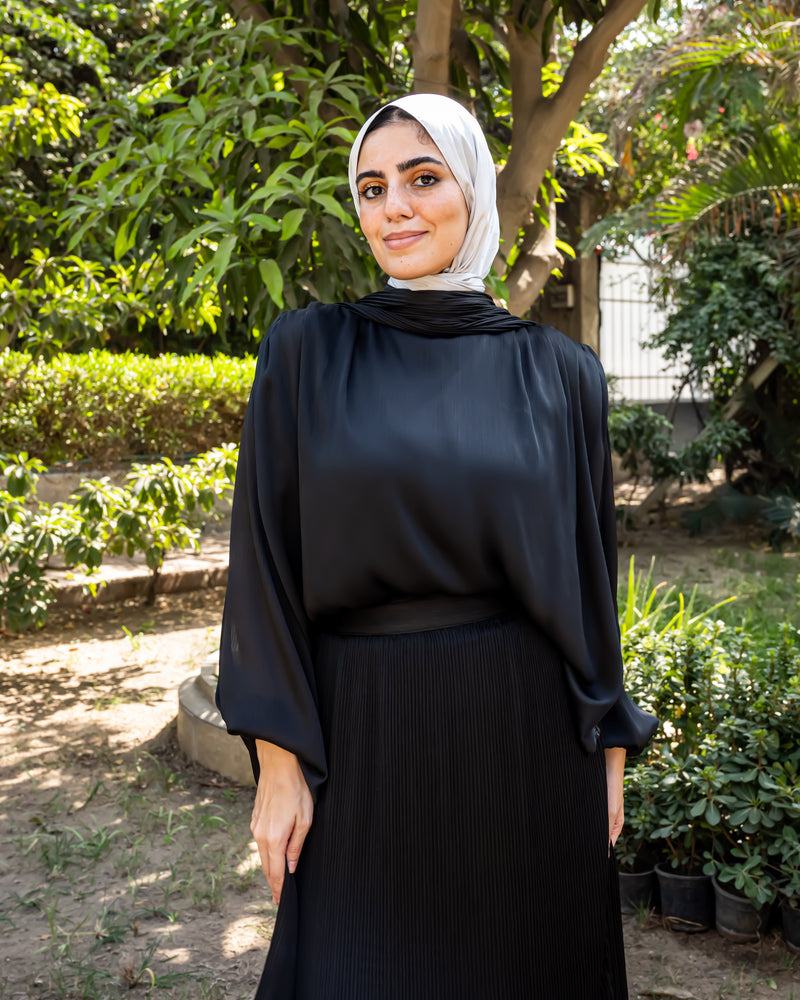 Chiffon Set With Scarf - Black ( Available at stores only )