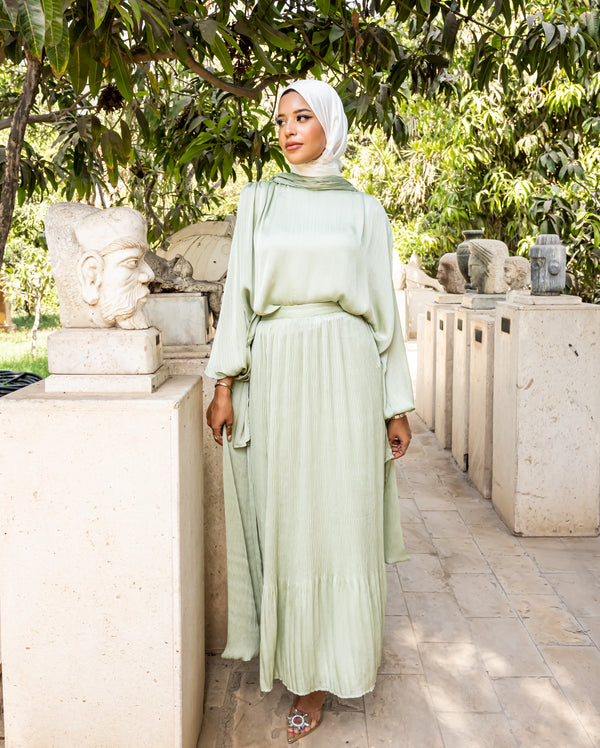 Chiffon Set With Scarf - Mint ( Available at stores only )