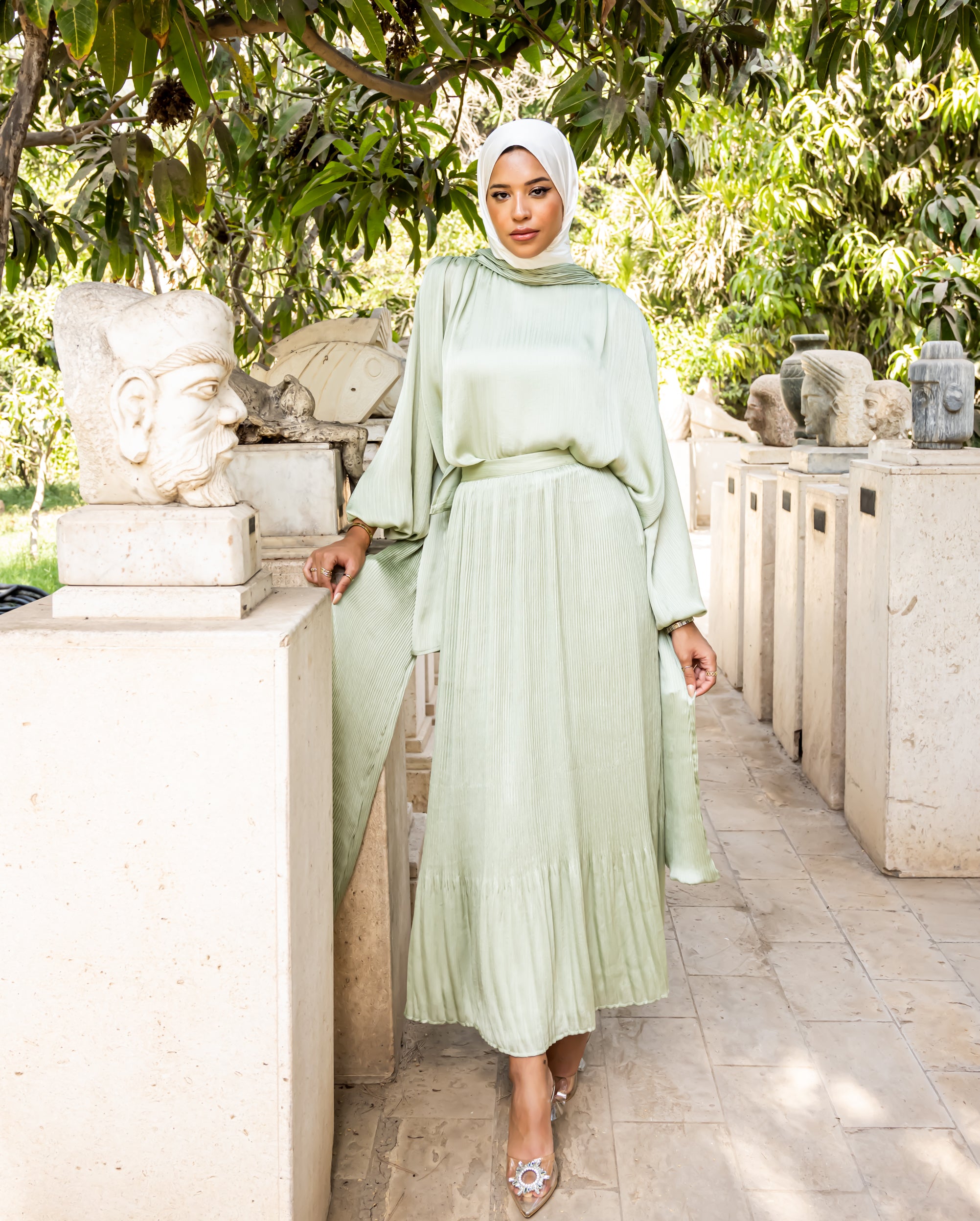 Chiffon Set With Scarf - Mint ( Available at stores only )