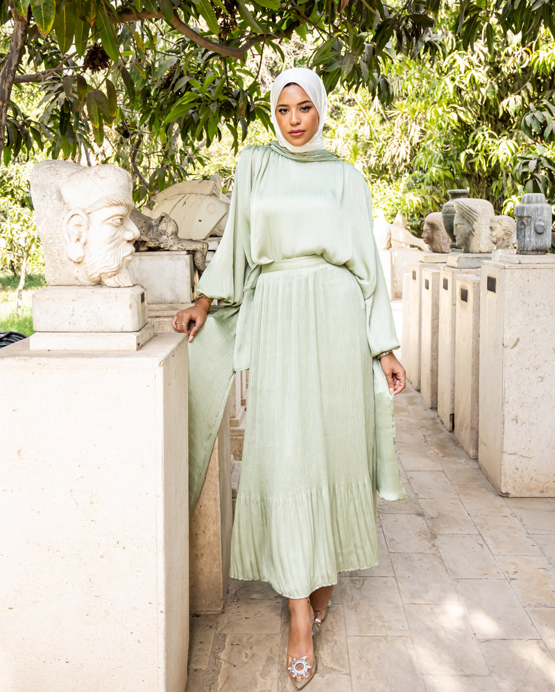 Chiffon Set With Scarf - Mint ( Available at stores only )