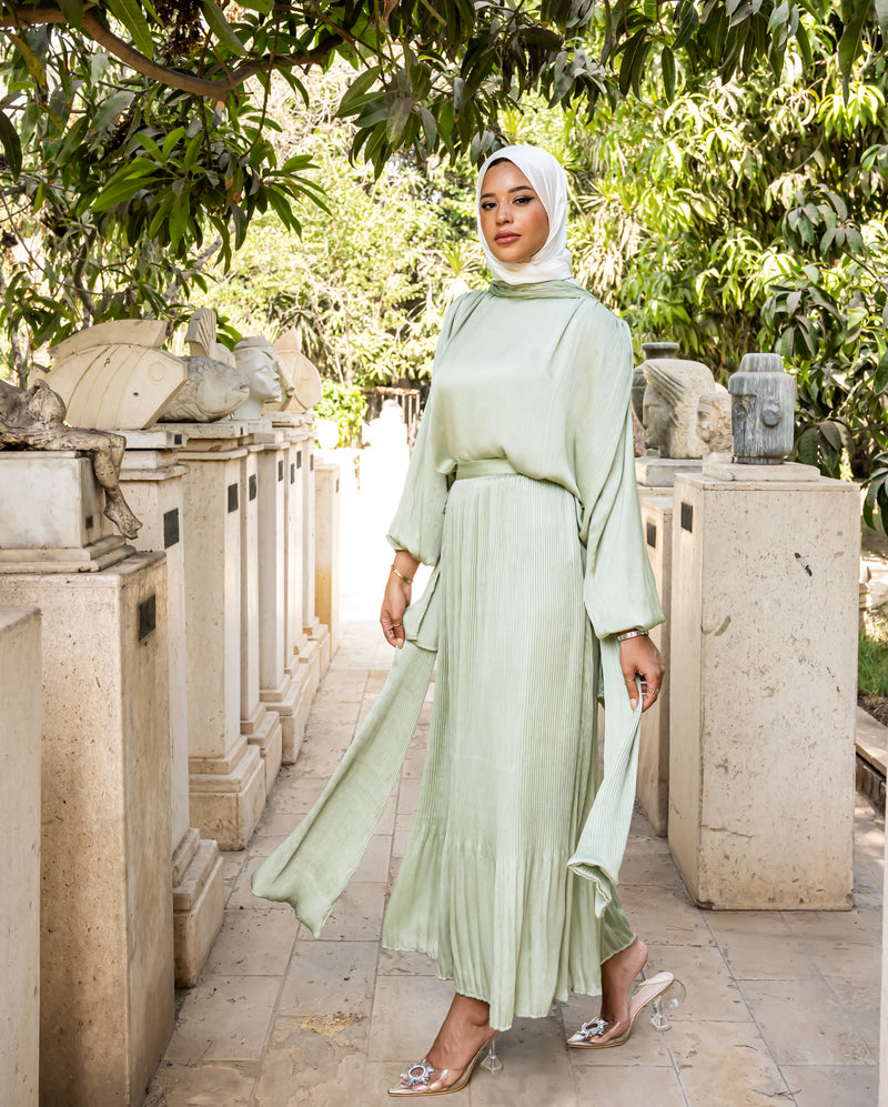 Chiffon Set With Scarf - Mint ( Available at stores only )