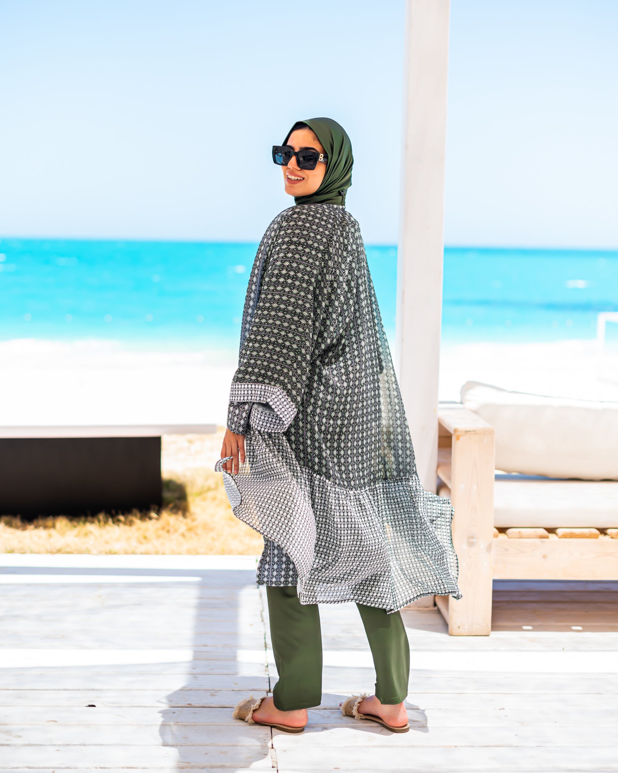 Chiffon Printed Coverup-Olive