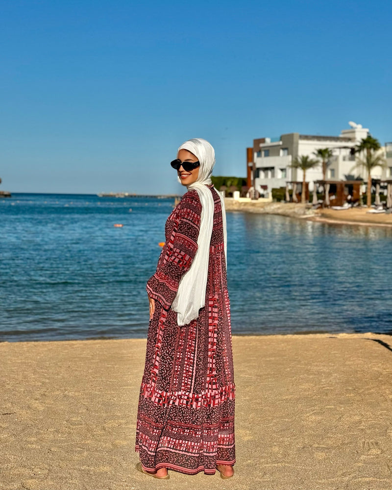 Chiffon Printed Dress-Fuchsia