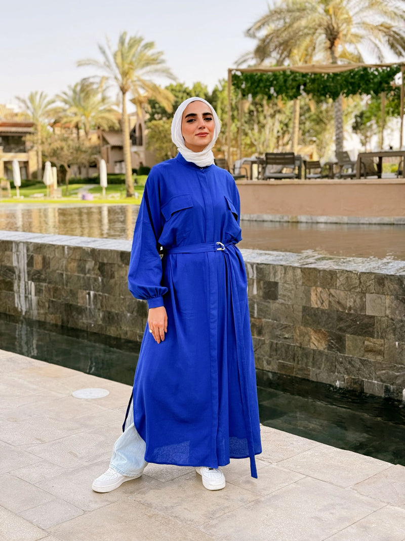 Color Block Linen Dress-Blue Hijab Boutique Color Block Linen Dress-Blue Hijab Boutique