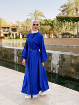 Color Block Linen Dress-Blue