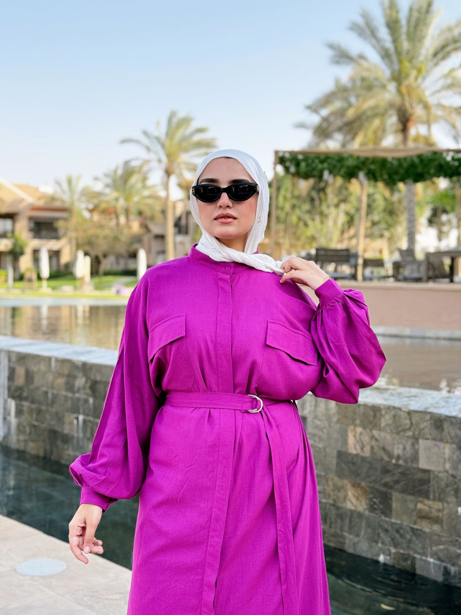 Color Block Linen Dress-Magenta Hijab Boutique Color Block Linen Dress-Magenta Hijab Boutique