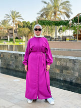 Color Block Linen Dress-Magenta