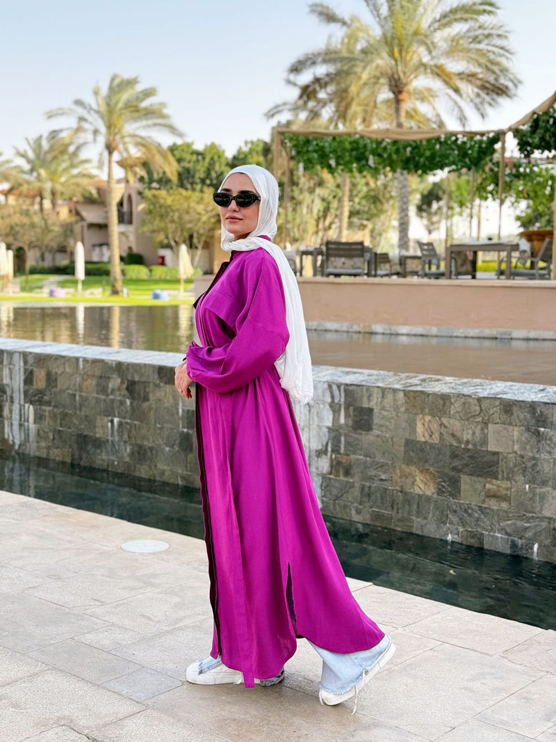 Color Block Linen Dress-Magenta