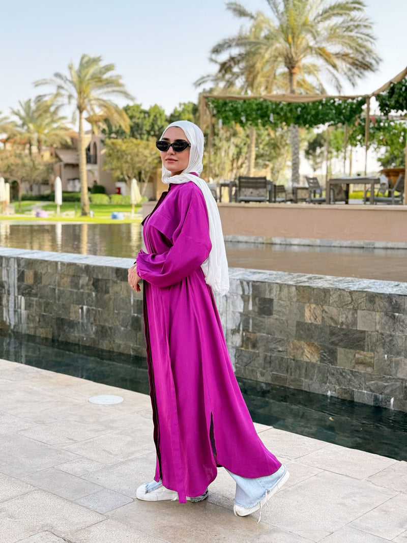 Color Block Linen Dress-Magenta Hijab Boutique Color Block Linen Dress-Magenta Hijab Boutique
