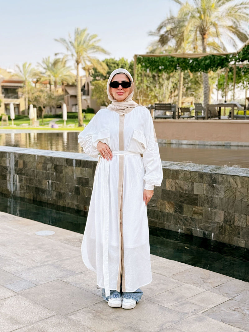 Color Block Linen Dress-Offwhite Hijab Boutique Color Block Linen Dress-Offwhite Hijab Boutique