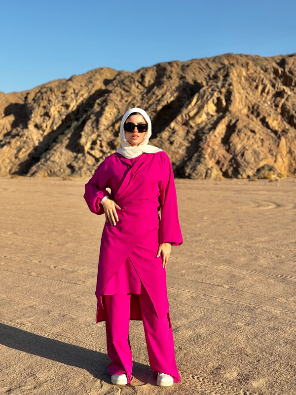 Criss-Cross Blouse Set-Magenta