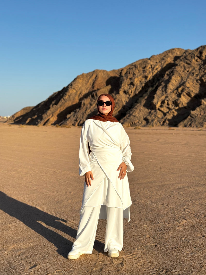 Criss-Cross Blouse Set-White
