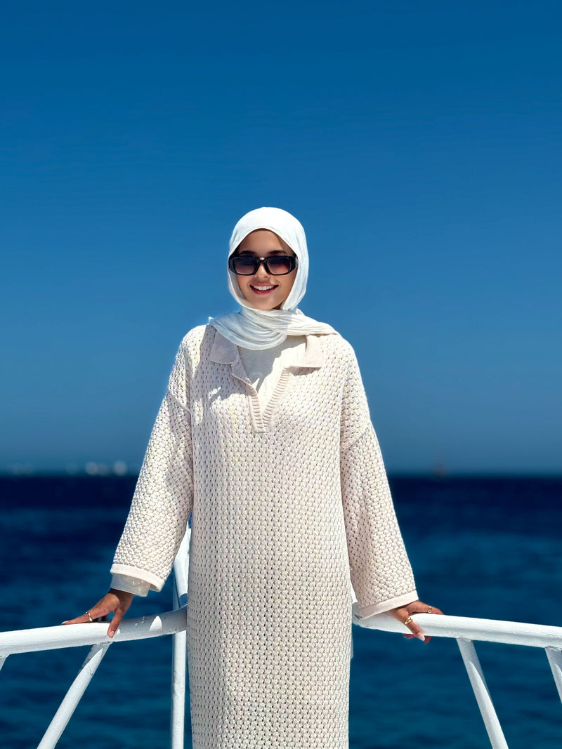 Crochet Beach Dress-Beige