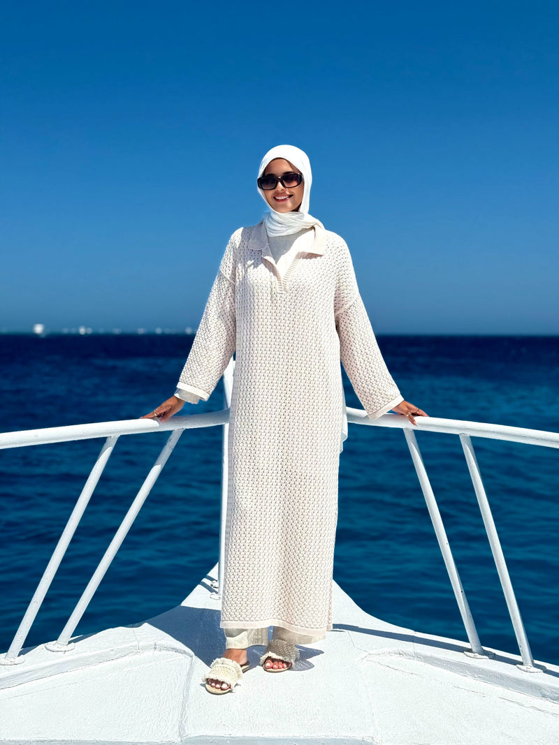 Crochet Beach Dress-Beige