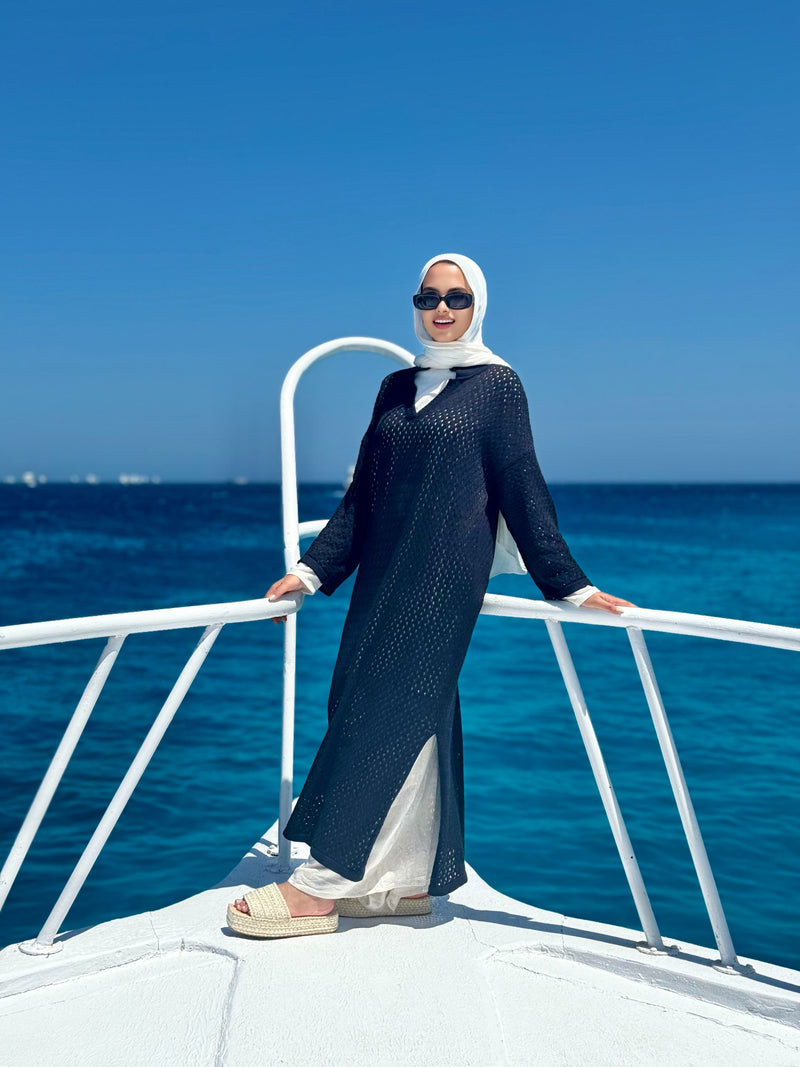 Crochet Beach Dress-Black Hijab Boutique Crochet Beach Dress-Black Hijab Boutique