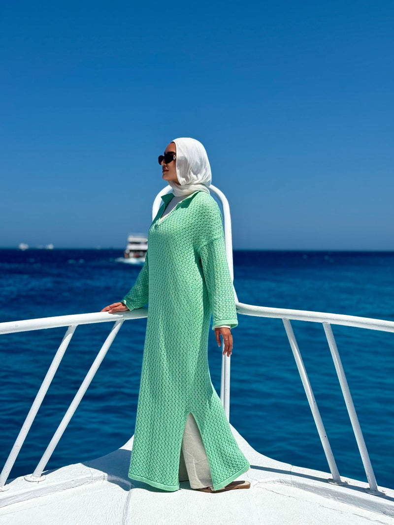 Crochet Beach Dress-Mint Hijab Boutique Crochet Beach Dress-Mint Hijab Boutique